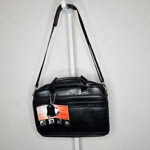 Samsonite Leather Slim Briefcase Laptop Bag Black Business Travel Shoulder NWT‎